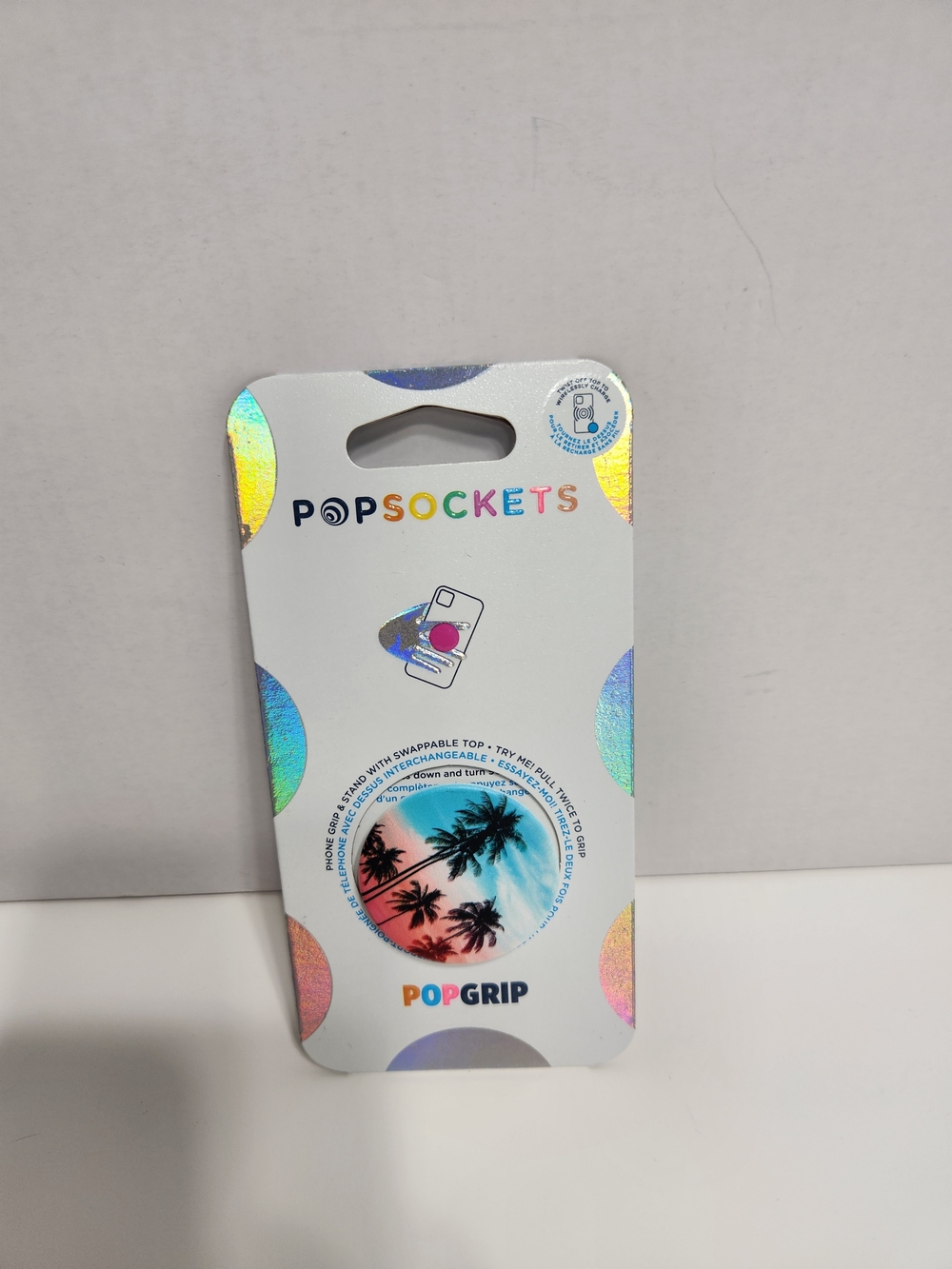 PopSocket PopGrip Phone Grip in Pink and Blue Tropical Palm Design